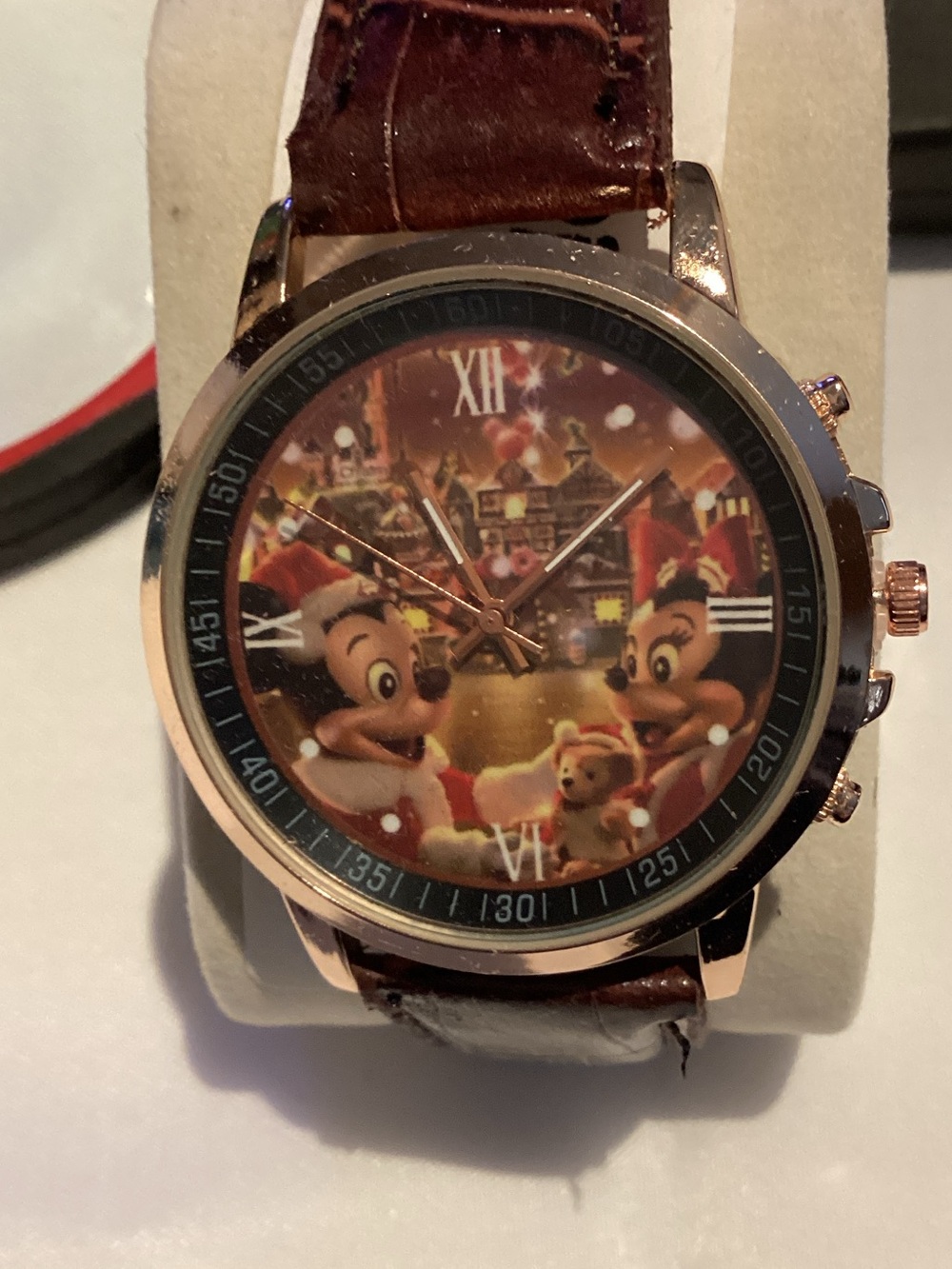 Holiday Cartoon Character Brown Leather-Style Wristwatch